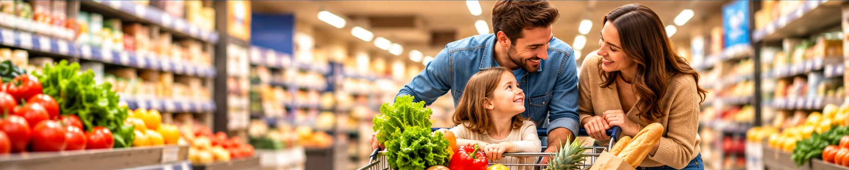 Famiglia che fa la spesa in supermercato